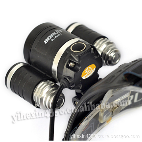 High Quality Boruit 4000 Lumens Aluminum Alloy Headlamp 4 Modes 3 CREE T6 LED light front Head light